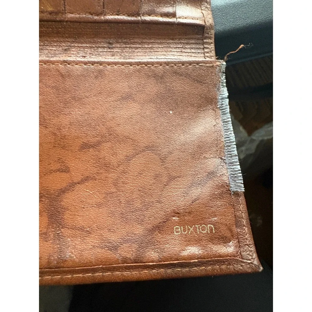 Vintage Buxton Brown Top Grain Cowhide Leather Trifold Clutch Wallet Kiss Lock
